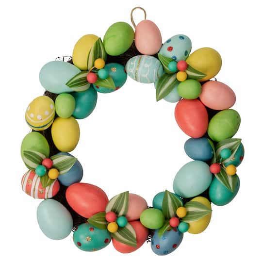 Colorful Easter Egg Wreath 14" Unlit